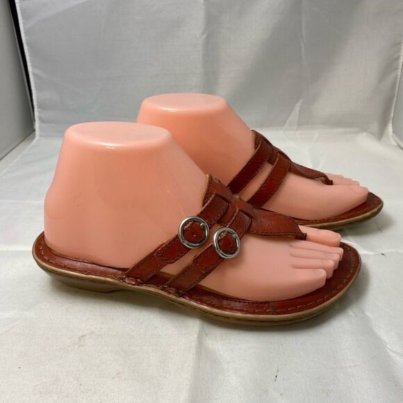 Born Dark Red leather sandals double strap thong flip flop 36.5M/6 - Picture 2 of 6